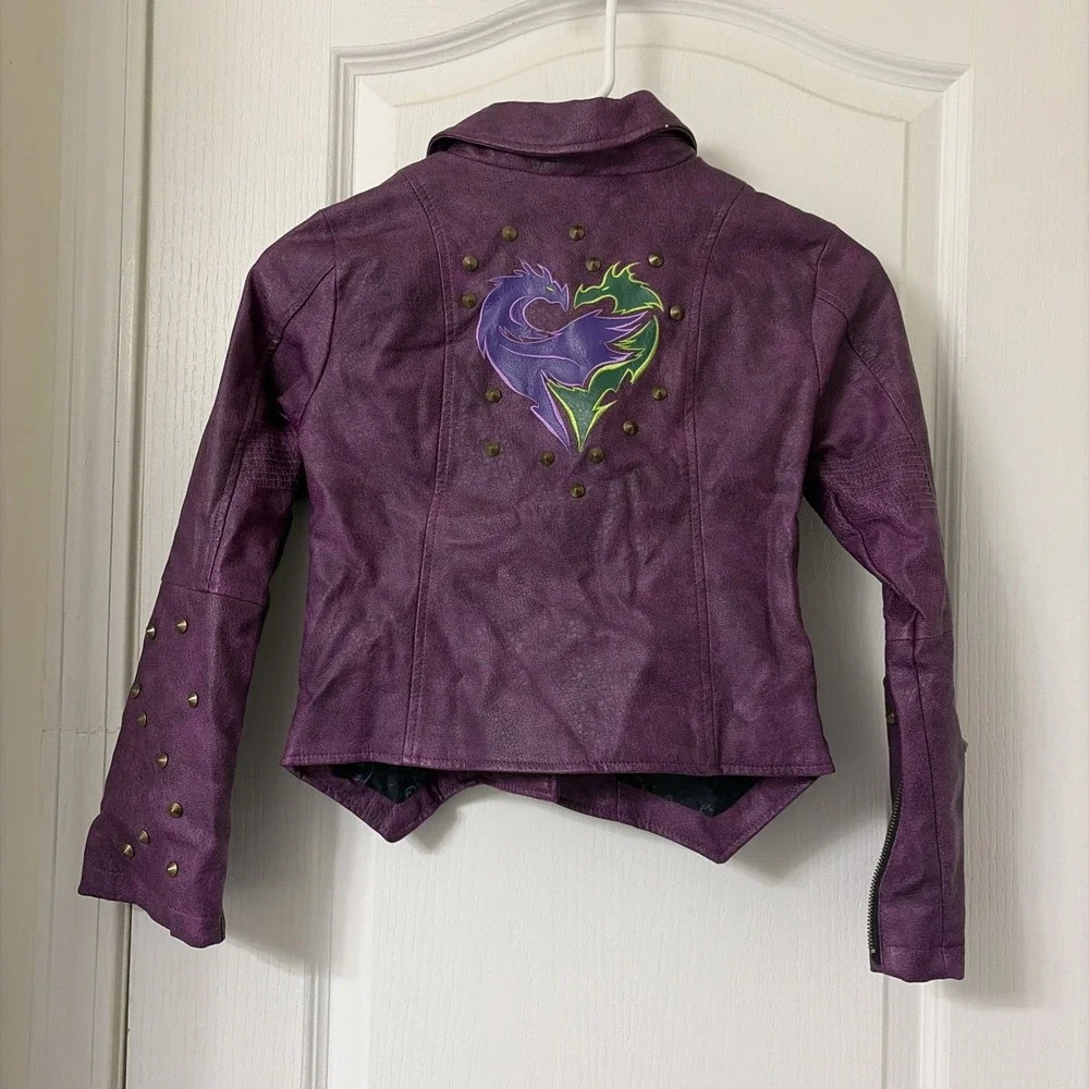 Disney Kids Mal-Descendants Moto Studded Purple Faux Leather Jacket Size 7/8